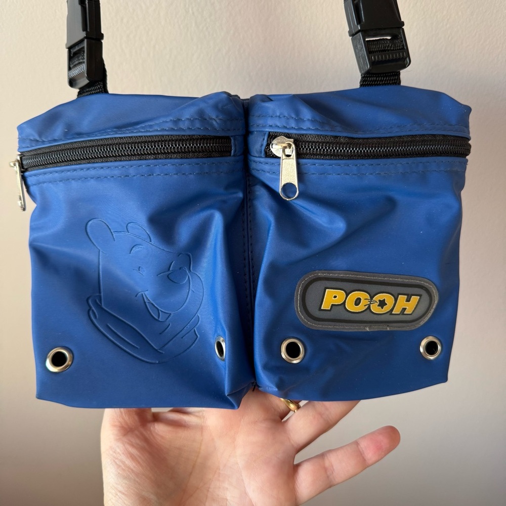 POOH Vintage 1990s Blue Nylon Double Pocket Crossbody Fanny Pack‎ Belt Bag
